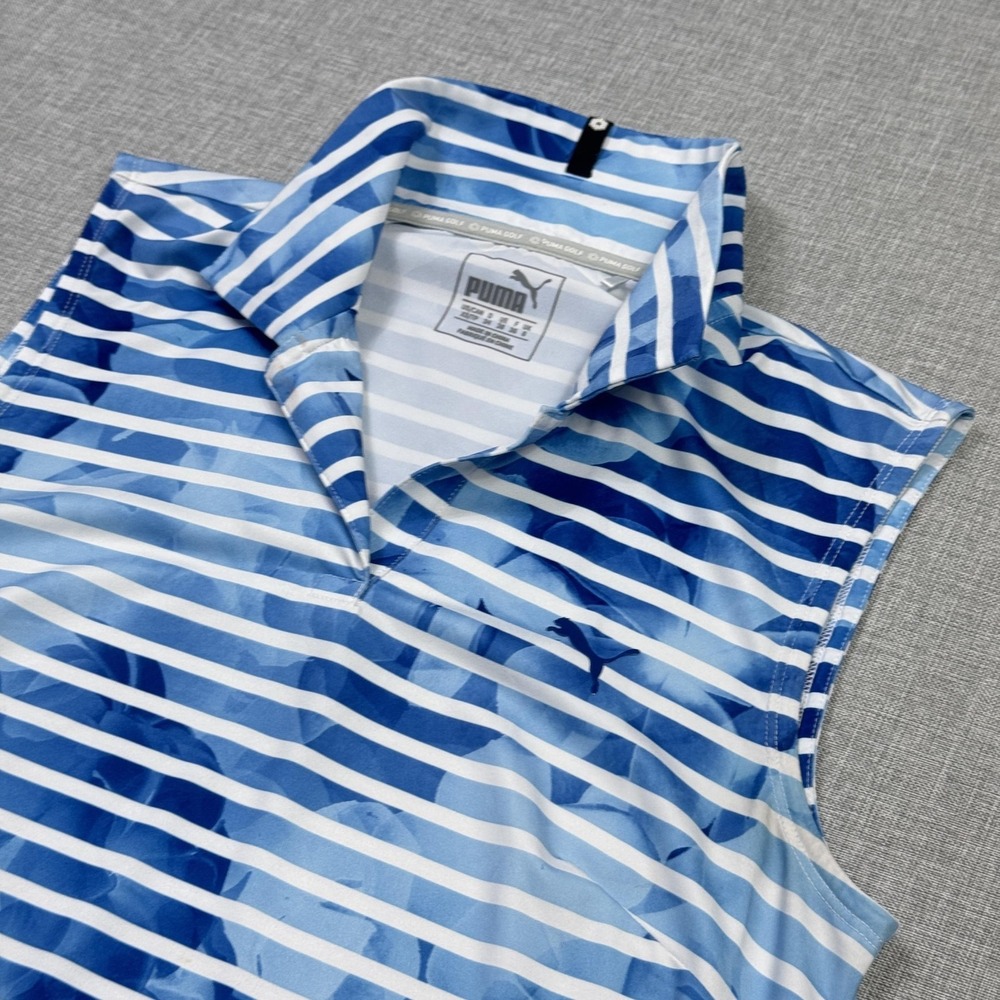 PUMA Sleeveless Polo‎ Tank Dress Womens XS Blue Striped Collared Golf Pullover
